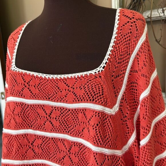 Free people la bonito poncho oversized loose knit crochet sweater size large ora - Picture 2 of 7